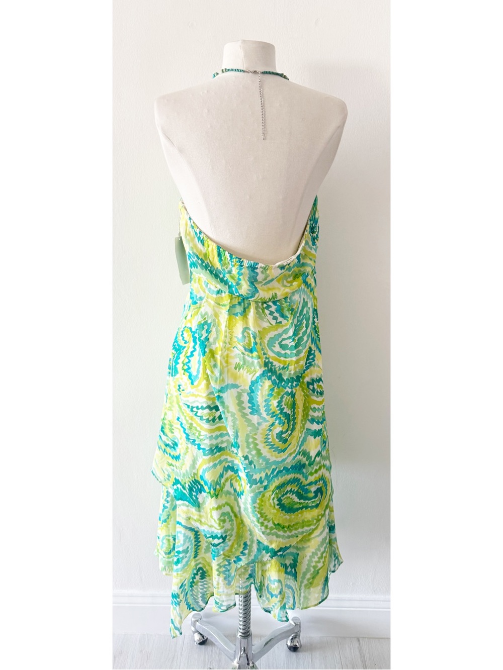 Vintage Deadstock Y2K Sangria Silk Beaded Halter Neck Summer Dress Size 14 - Picture 3 of 10